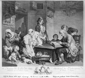 Die Bibellesung, graviert von Pieter Franciscus Martenisie oder Martinasie (1729-89) 1759